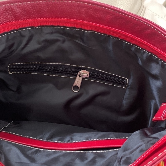 Leather bohemian red crochet red crossbody bag festive unique multicolored - Picture 13 of 16